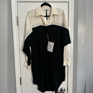 Simona Corsellini Silk-Blend Colorblock Shirt Dress IT 42 NWT